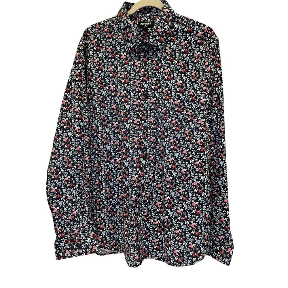 EXPRESS Floral Print Shirt Long Sleeve Button Down Casual Mens Size M